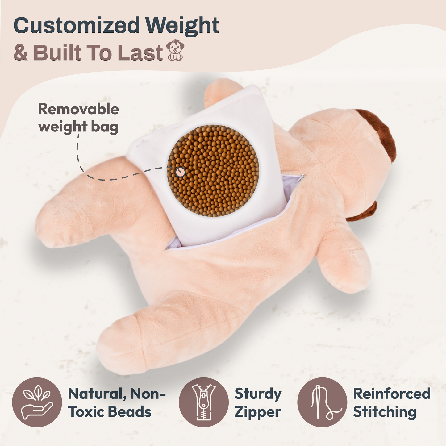 5 lbs Pug Dog Plush for Calming Cozy Comfort