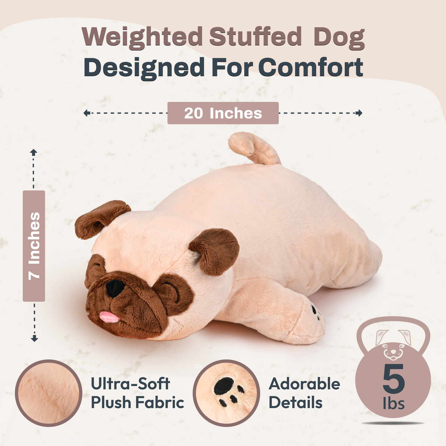 5 lbs Pug Dog Plush for Calming Cozy Comfort