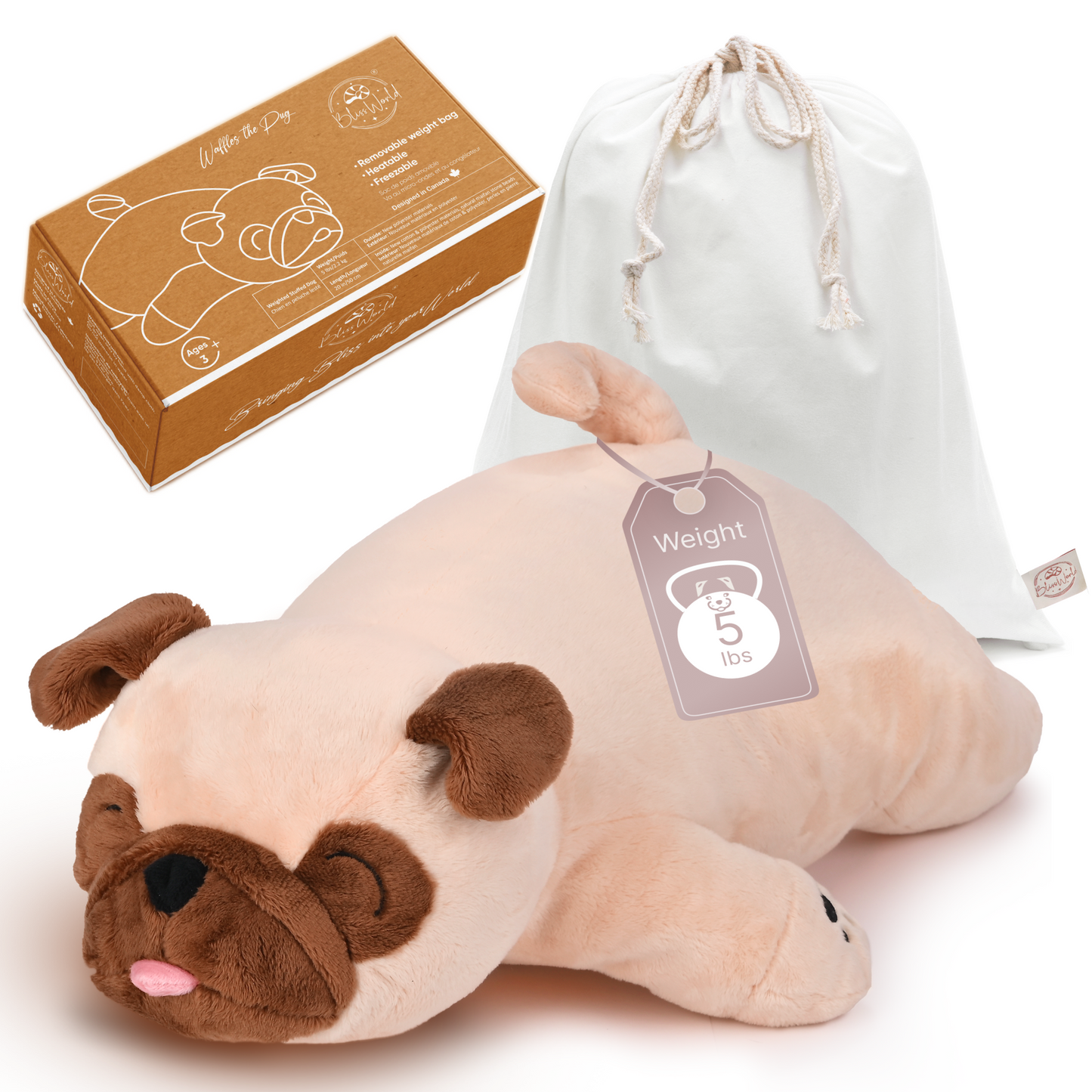 5 lbs Pug Dog Plush for Calming Cozy Comfort